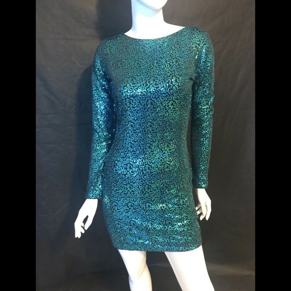 NEW Dress the Population 'Lola' Sequin Body-Con Dress Turquoise [SZ Large‎ ] - Picture 4 of 11